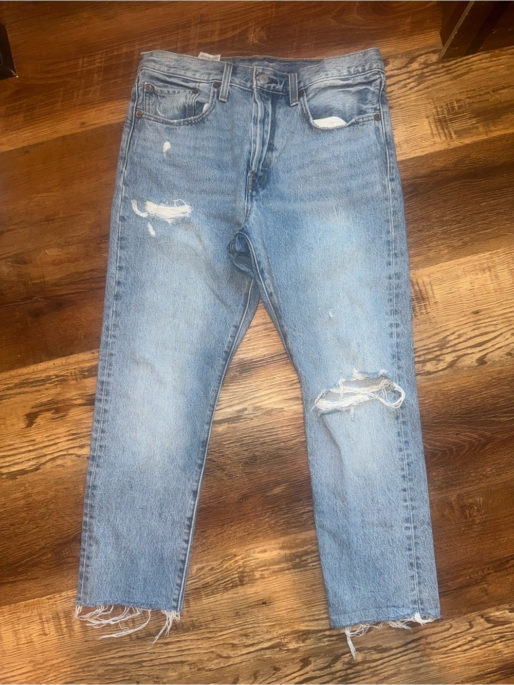 Levi's Light Blue Distressed Straight Jeans